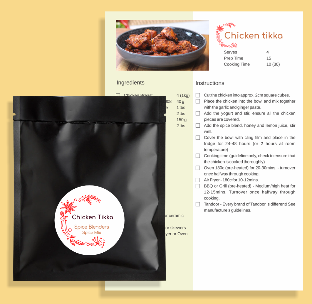 Picture of Chicken Tikka spice mix and recipe card